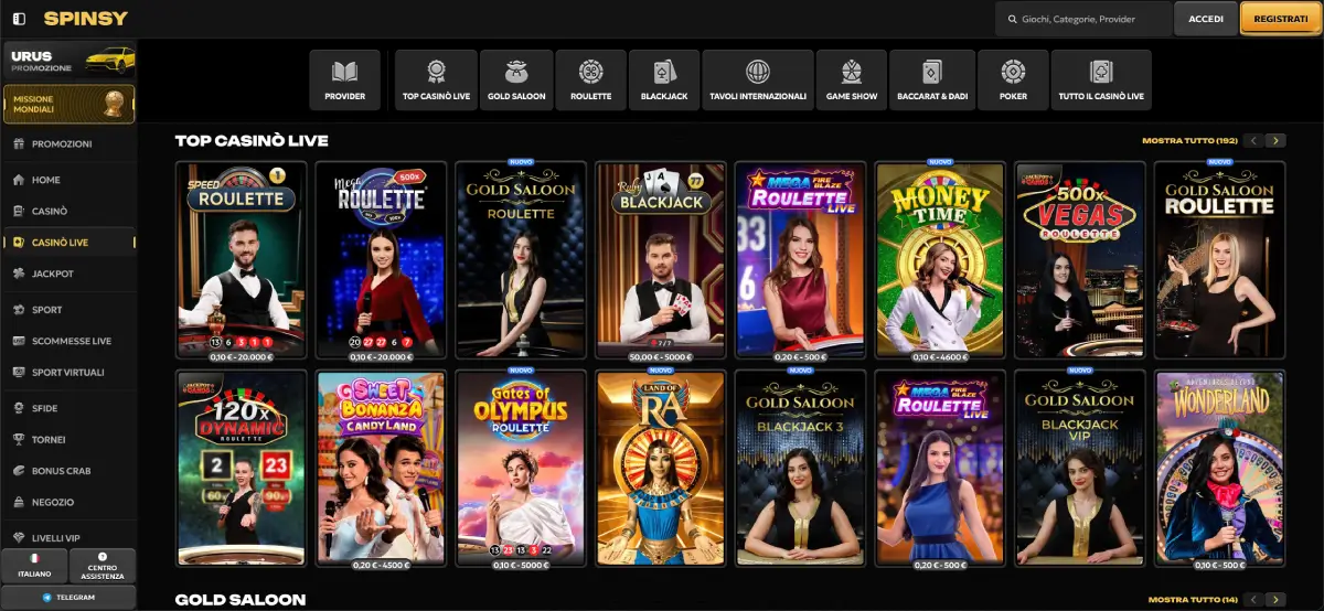 Spinsy Live Casino